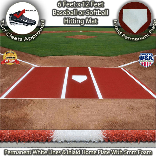 Clay 6 Feet x 12 Feet Pro Ball Synthetic Turf For Baseball or Softball Hitting Mat - Inlaid Home Plate